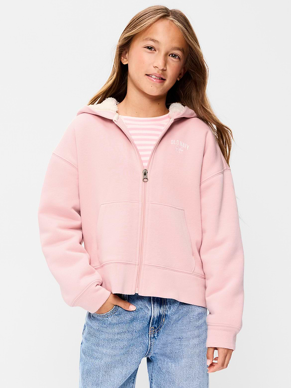 Logo Graphic Sherpa-Lined Zip Hoodie for Girls