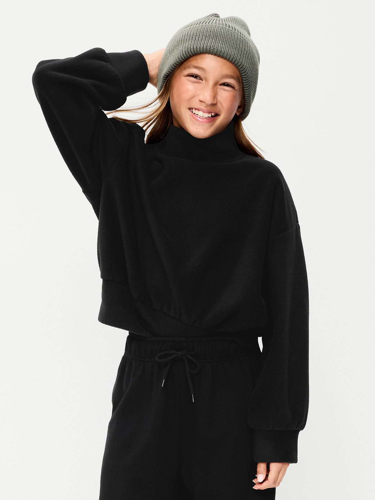 Long-Sleeve Mock-Neck Microfleece Top for Girls