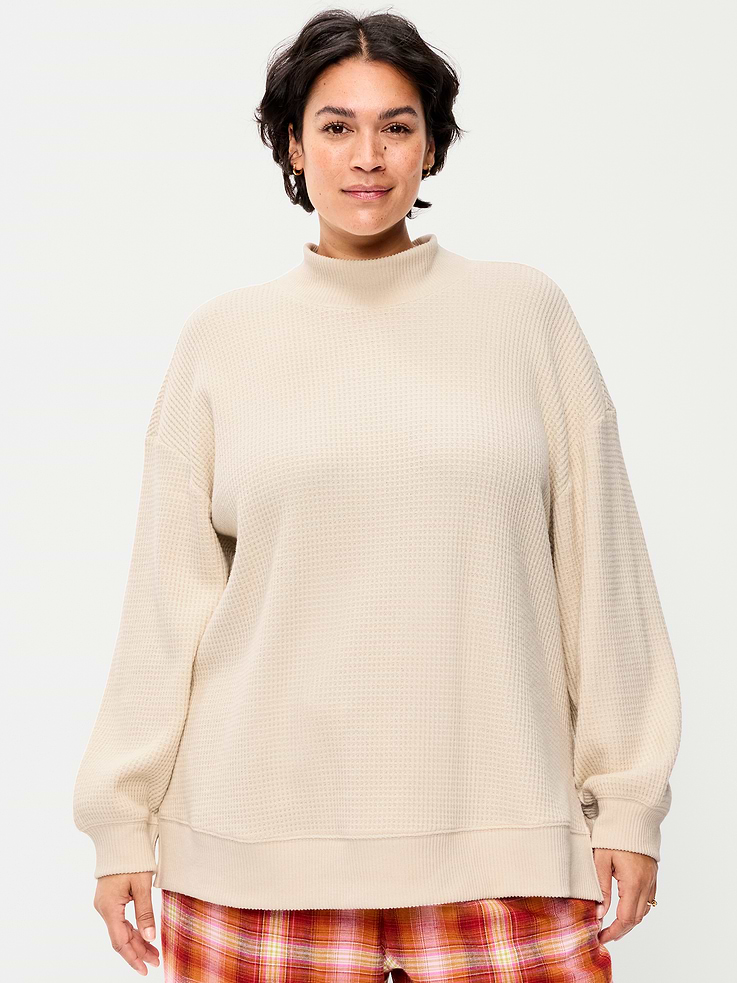 Image 8 of 9, Oversized Mock-Neck Long-Sleeve Top