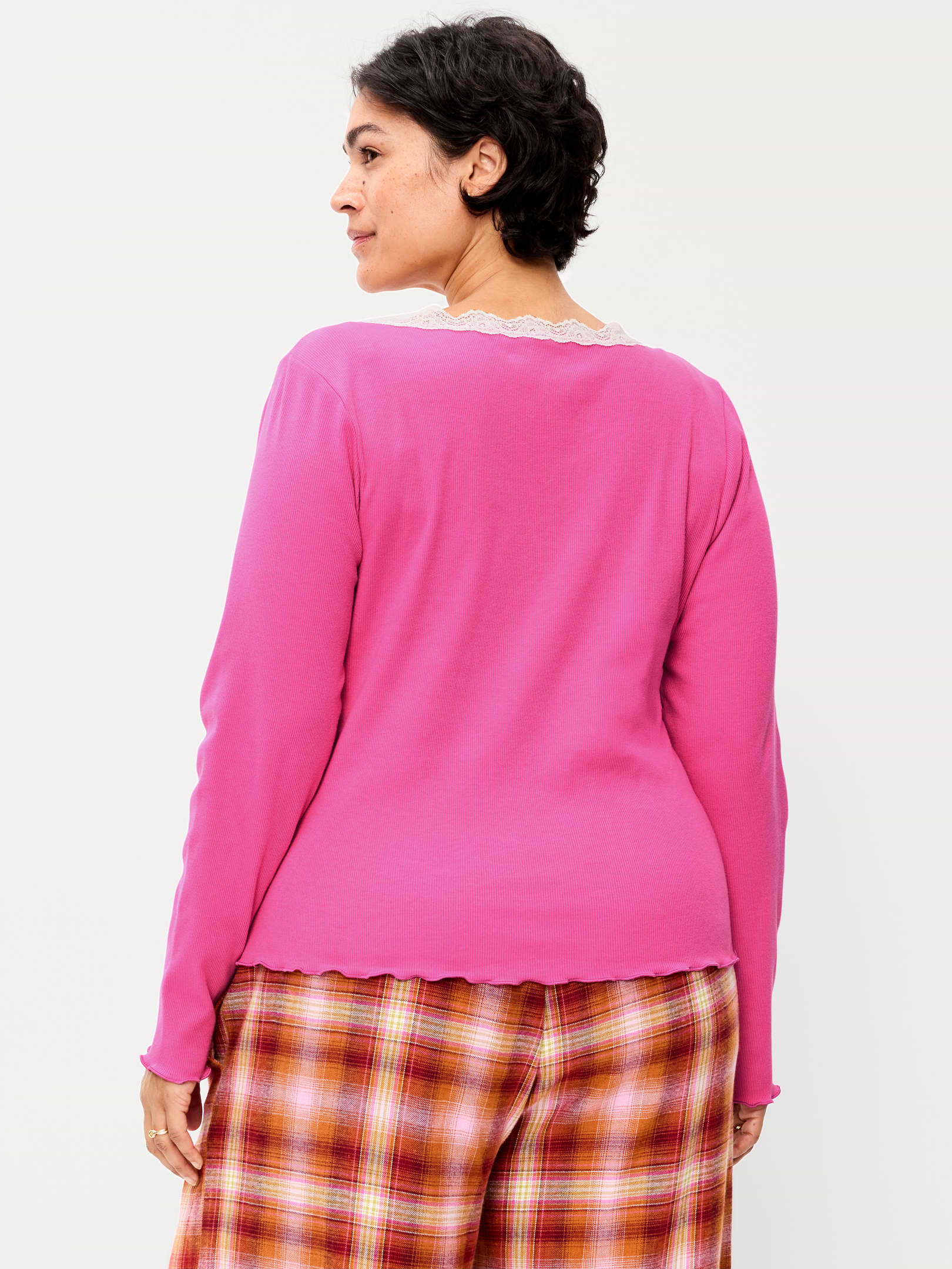 Long-Sleeve Lace Trim T-Shirt | Old Navy