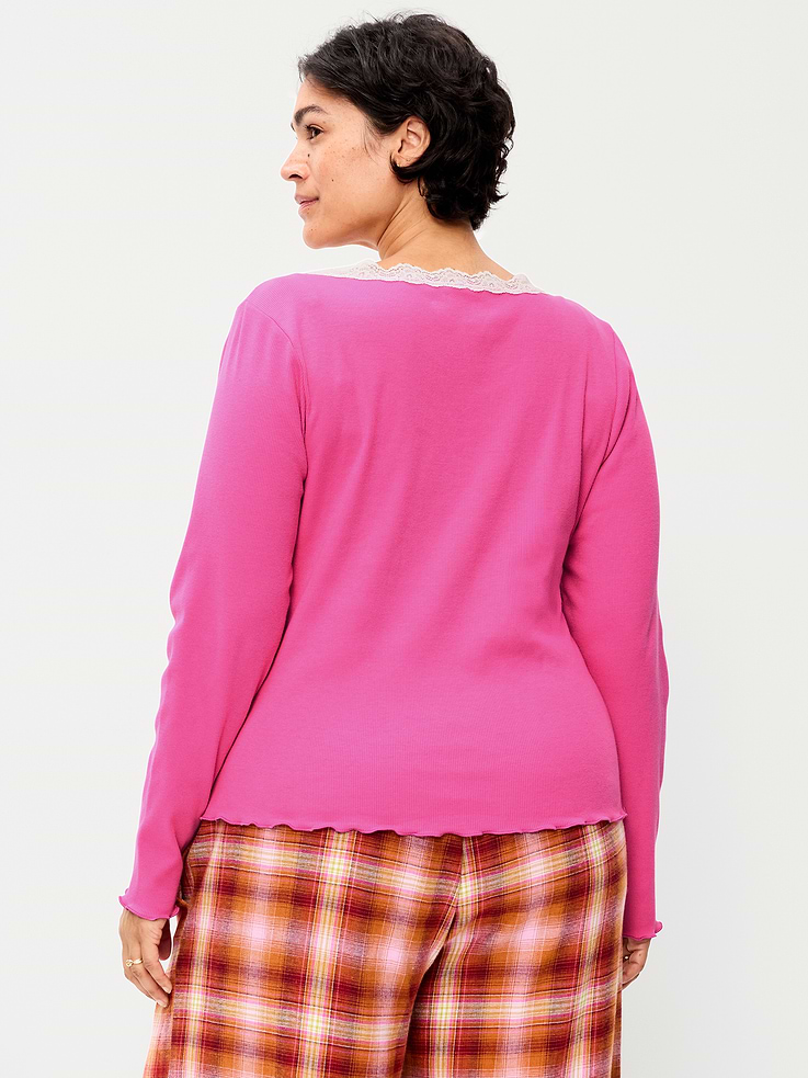 Image 6 of 6, Long-Sleeve Lace Trim T-Shirt