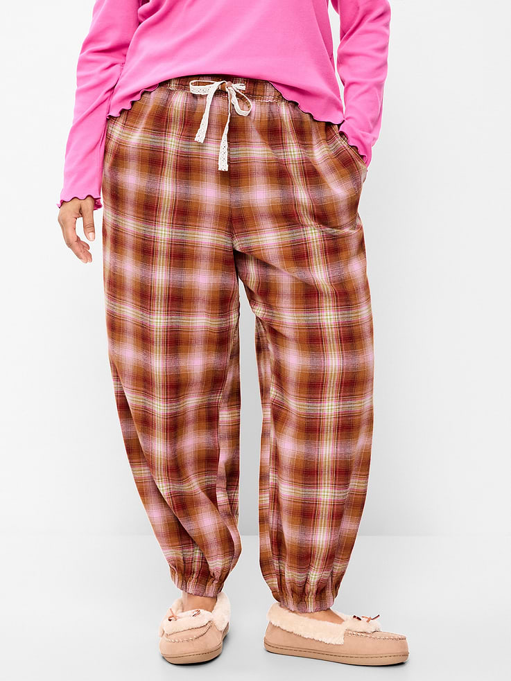 Image 6 of 7, Cinched Flannel Balloon Pants