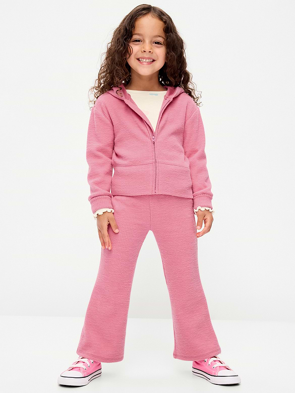 Cozy Ribbed Hoodie and Flared Pants Set for Toddler Girls