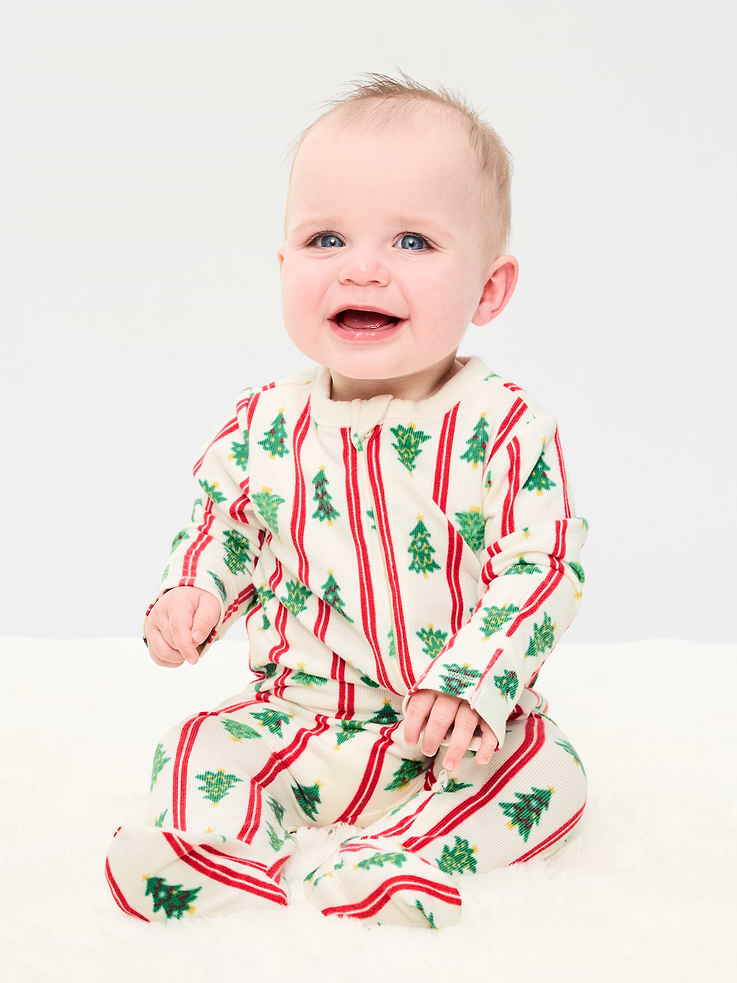 Image 1 of 3, crew neck, long sleeves, fold-over mittens at each sleeve, full-length reversible zipper, sewn-in feet, all-over print, Product #909837