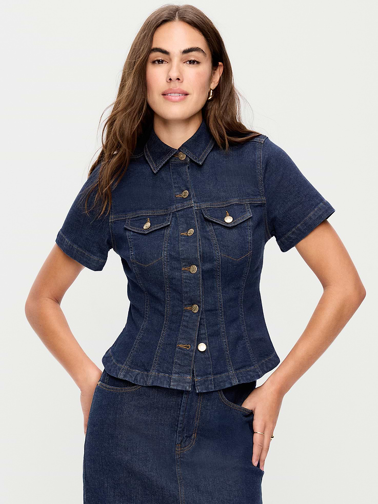 Image 1 of 8, spread collar, short sleeves, full button-front, flap-front chest pockets, Product #1194651