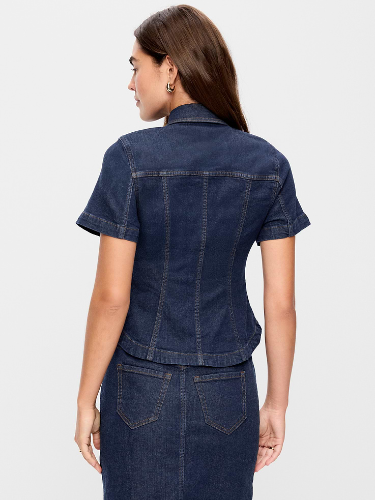 Image 2 of 8, Short-Sleeve Button-Front Denim Top