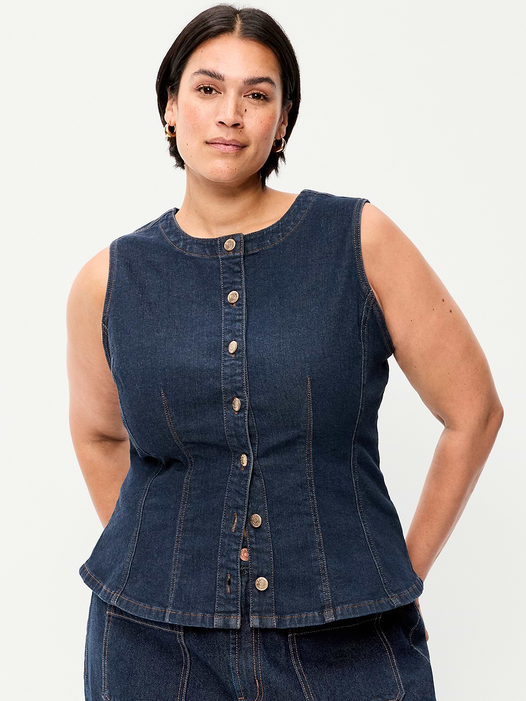 Image 8 of 9, Fitted Sleeveless Button-Front Top