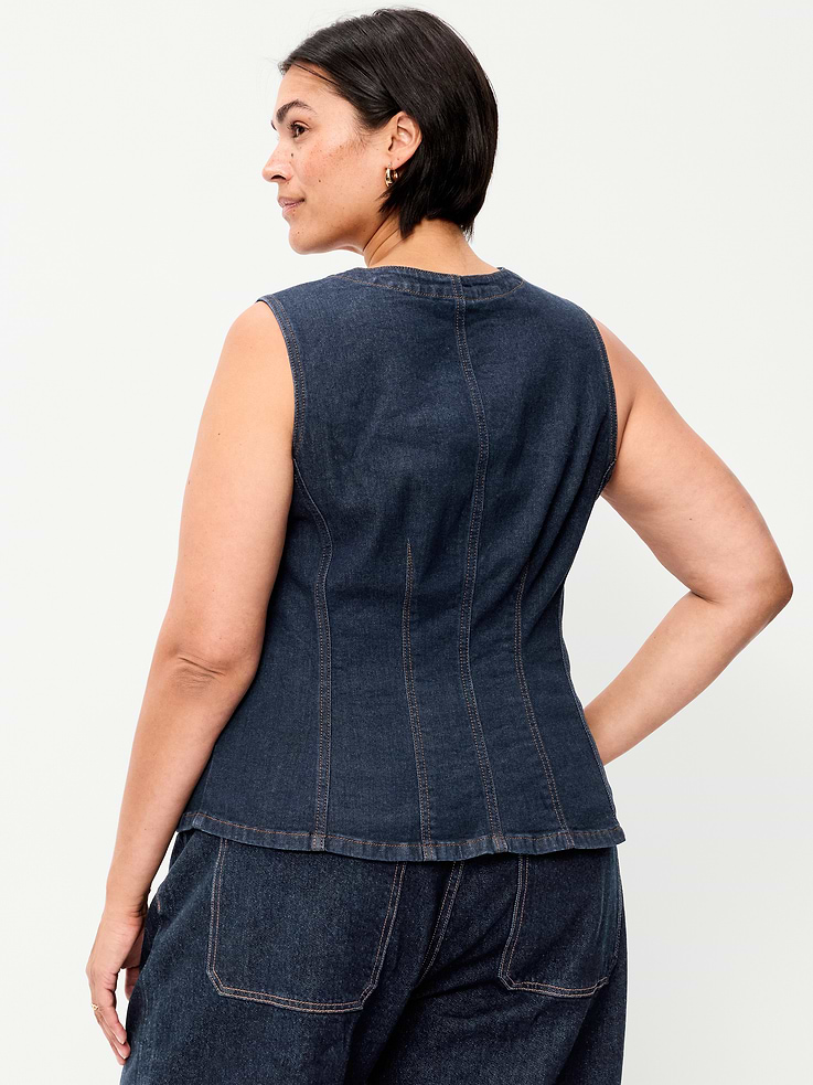 Image 9 of 9, Fitted Sleeveless Button-Front Top