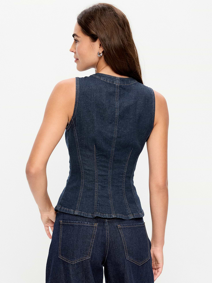 Image 2 of 9, Fitted Sleeveless Button-Front Top
