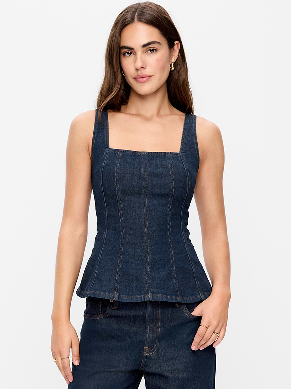 Square-Neck Hourglass Denim Tank Top