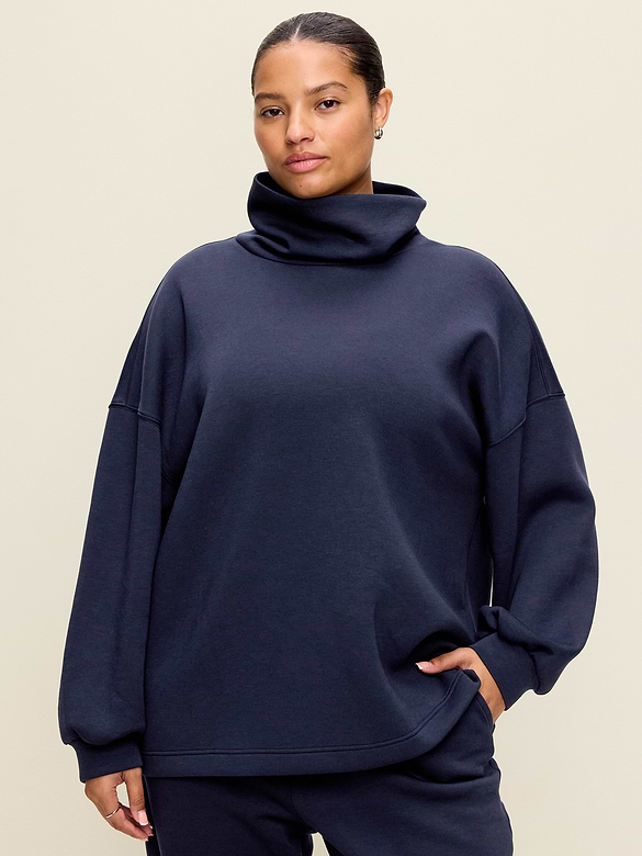 Oversized Bounce Fleece Funnel-Neck Tunic