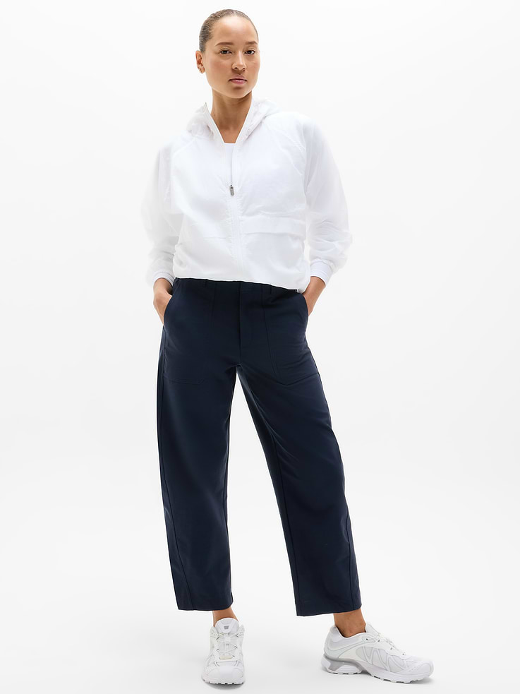 Image 1 of 6, FOR: Your workday commute and weekend travels, from meetings to meetups, FEEL: Denim-like structure with an athletic stretch that adapts to your stride, FAVE: Understated barrel-leg cut adds a crescent curve shape, Two drop-in side pockets plus two back pockets to stash your stuff, Smartly placed darts give a tailored effect, Product #650012