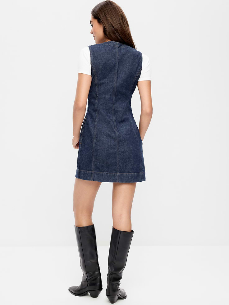 Image 2 of 10, Button-Down Fitted Denim Mini Dress