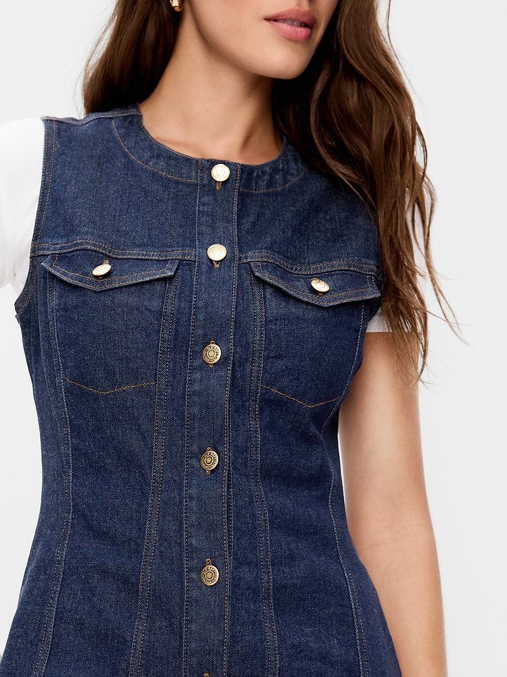 Image 4 of 10, Button-Down Fitted Denim Mini Dress
