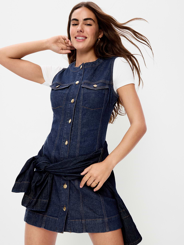 Image 6 of 10, Button-Down Fitted Denim Mini Dress