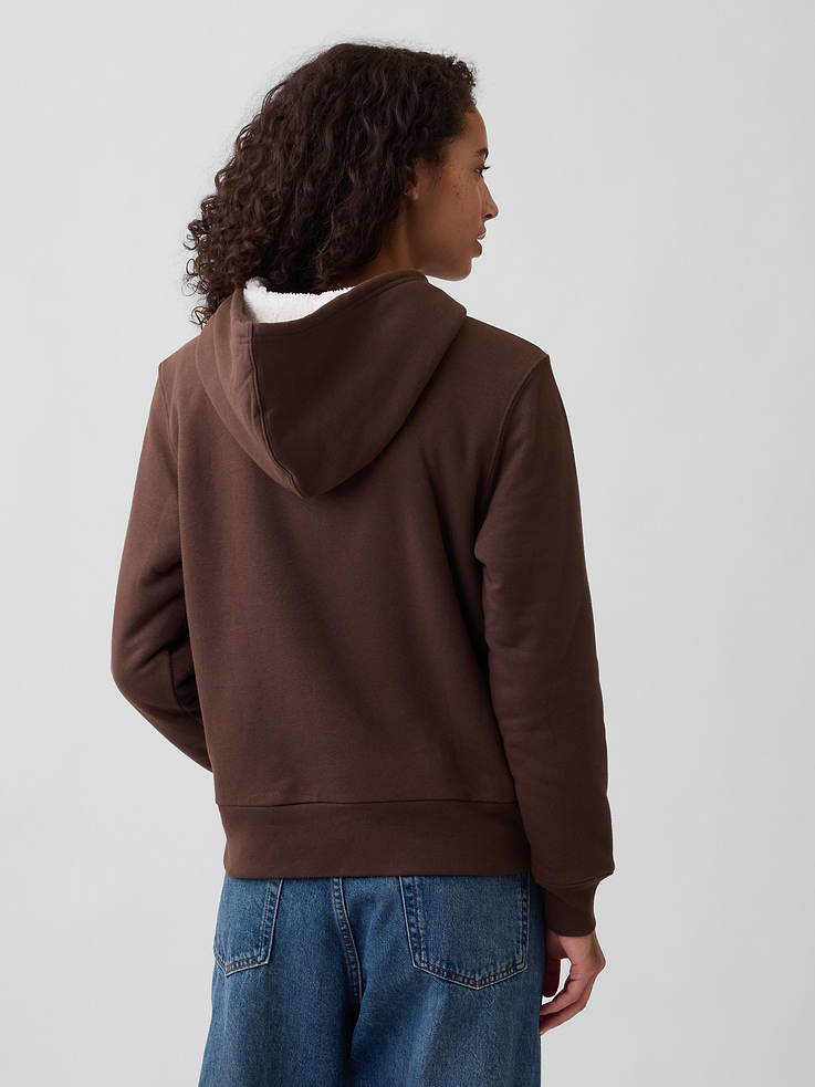 Image 2 of 5, Relaxed Sherpa-Lined Gap Logo Terry Zip Hoodie