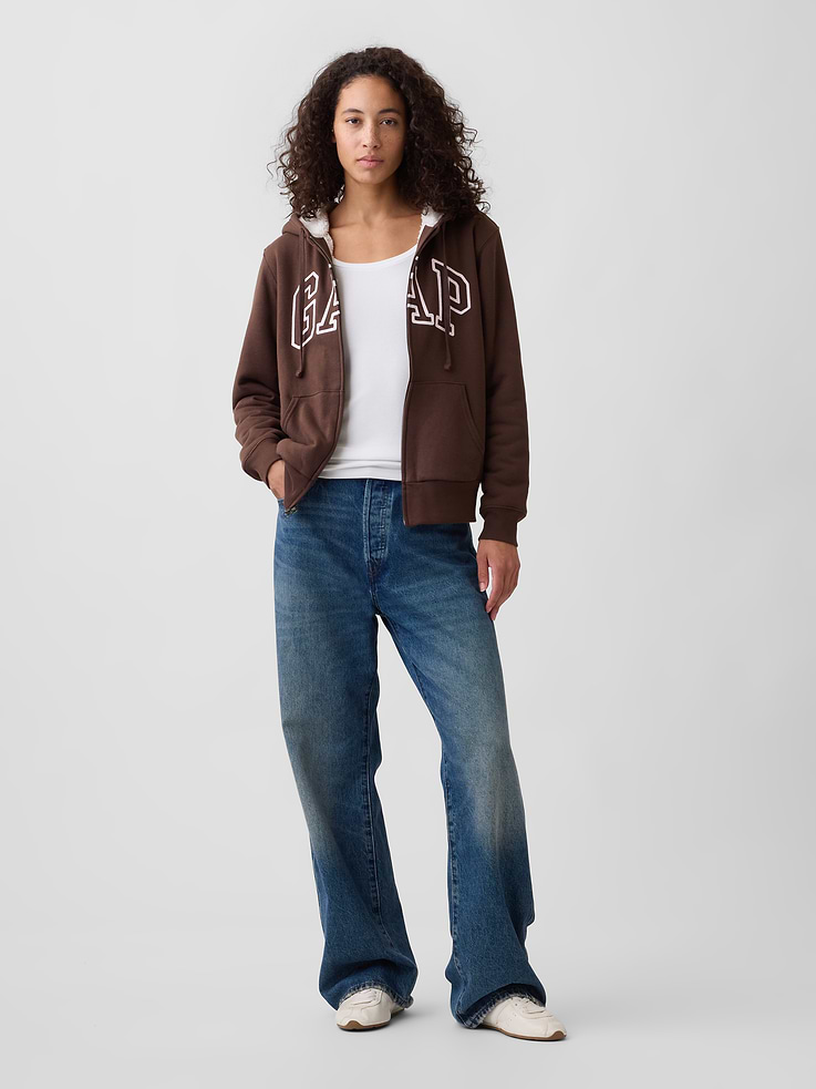 Image 3 of 5, Relaxed Sherpa-Lined Gap Logo Terry Zip Hoodie
