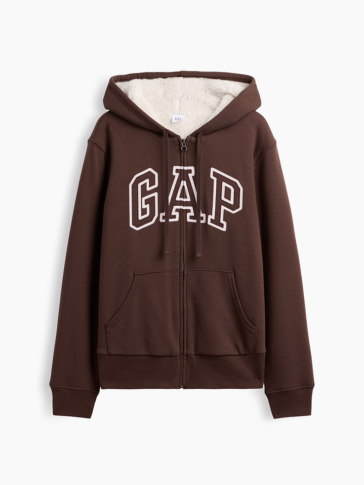 Image 5 of 5, Relaxed Sherpa-Lined Gap Logo Terry Zip Hoodie