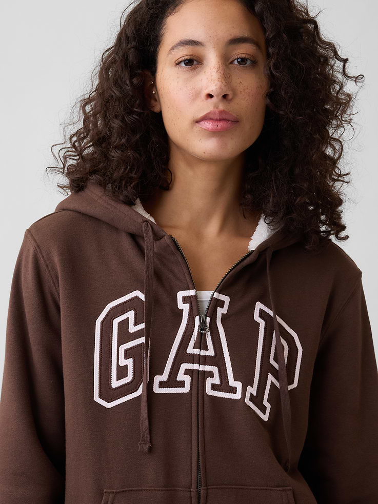 Image 4 of 5, Relaxed Sherpa-Lined Gap Logo Terry Zip Hoodie