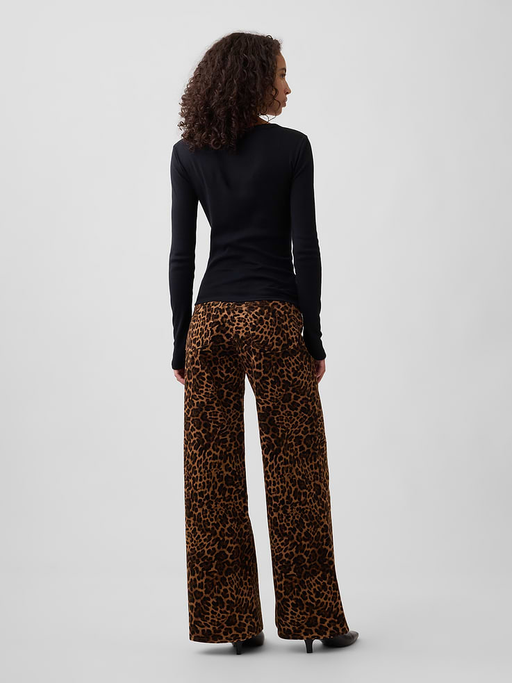 Image 4 of 7, Mid Rise Wide-Leg Leopard Print Corduroy Pants