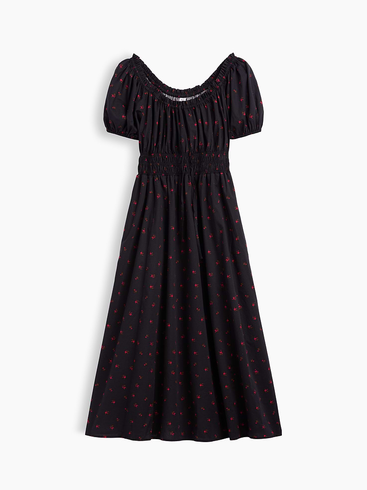 Image 6 of 6, Puff Sleeve Tie-Neck Midi Dress