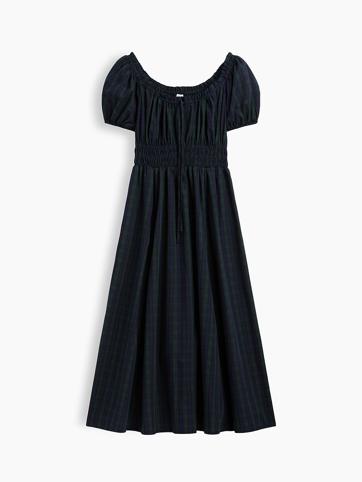 Image 6 of 6, Puff Sleeve Tie-Neck Midi Dress