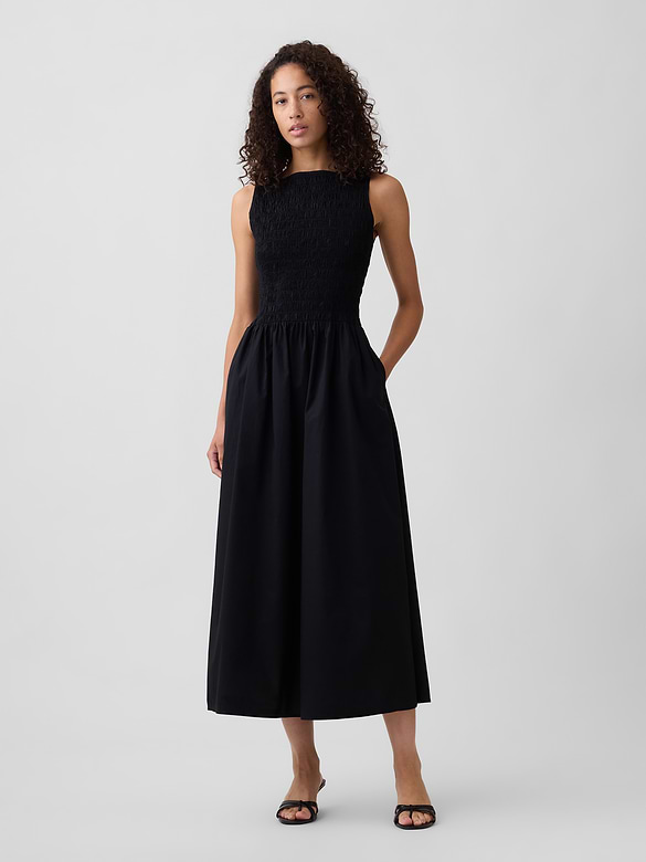 Smocked Boatneck Midi Dress