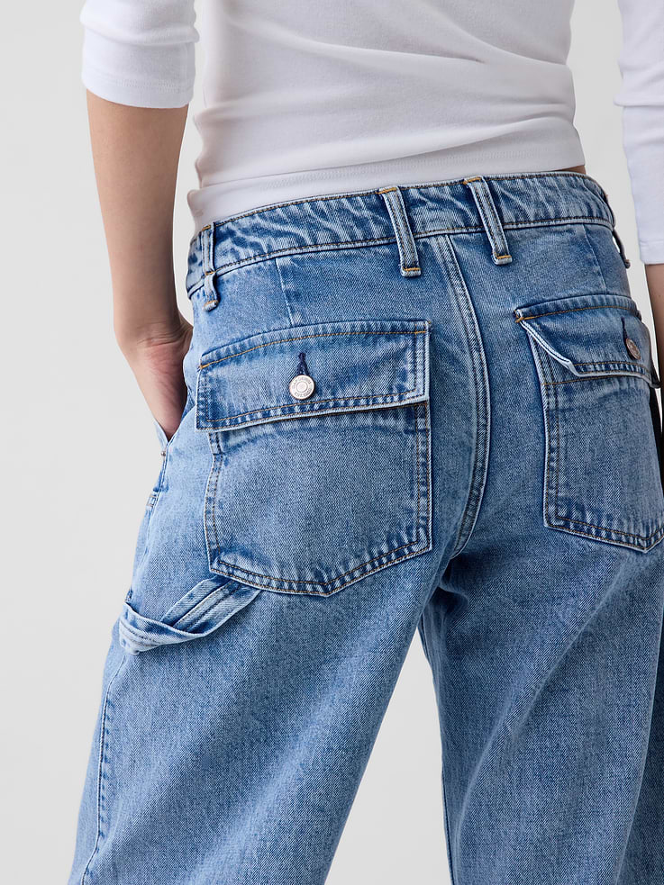 Image 5 of 6, Mid Rise Barrel Utility Jeans