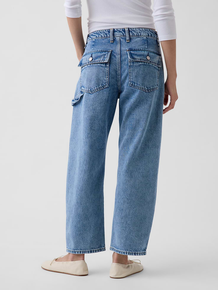 Image 4 of 6, Mid Rise Barrel Utility Jeans