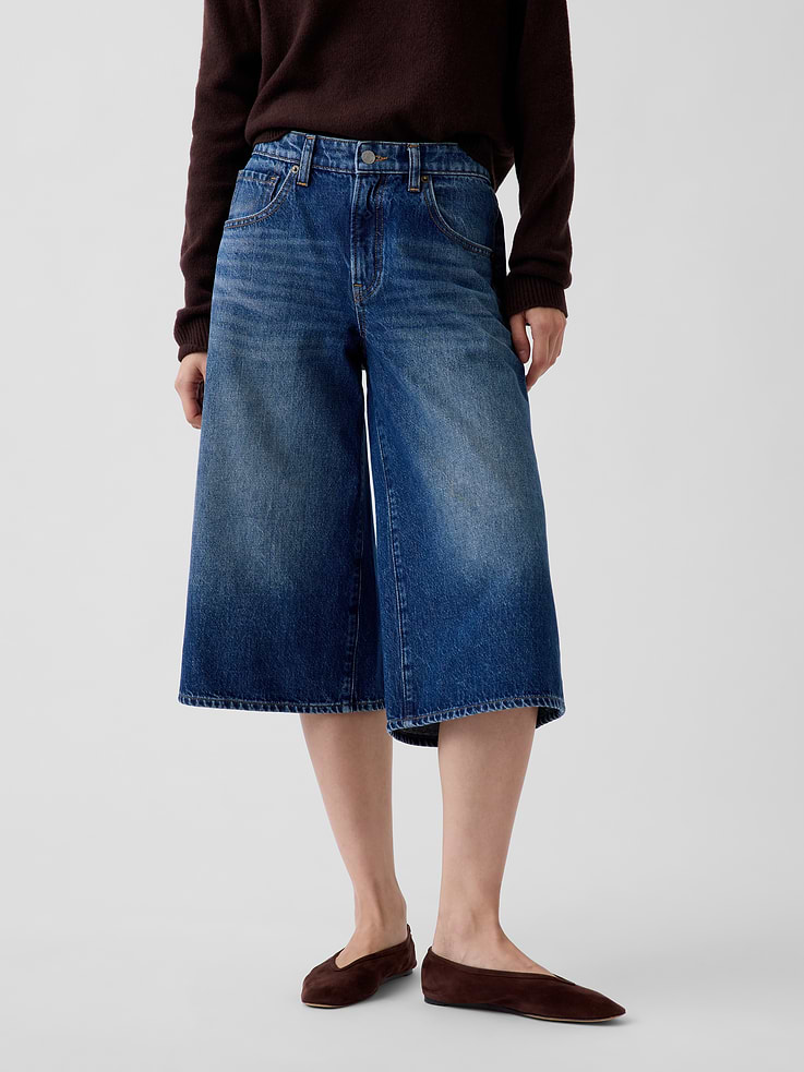 Image 2 of 6, Mid Rise Culotte Jeans