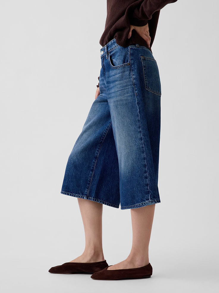 Image 3 of 6, Mid Rise Culotte Jeans