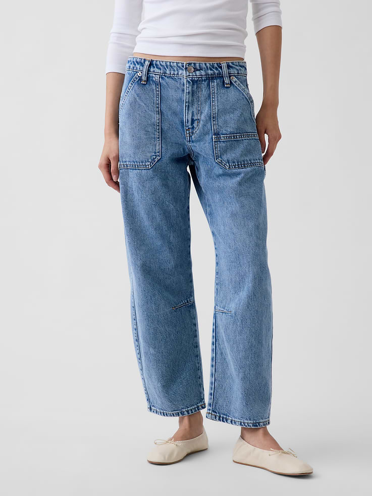 Image 2 of 6, Mid Rise Barrel Utility Jeans