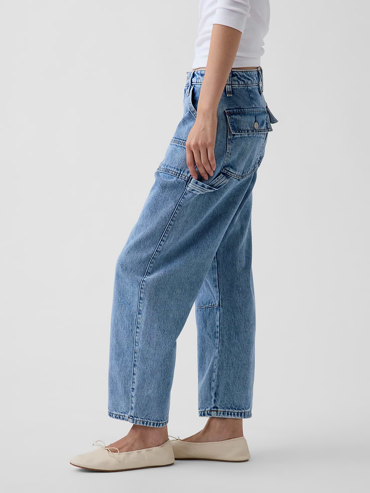 Image 3 of 6, Mid Rise Barrel Utility Jeans