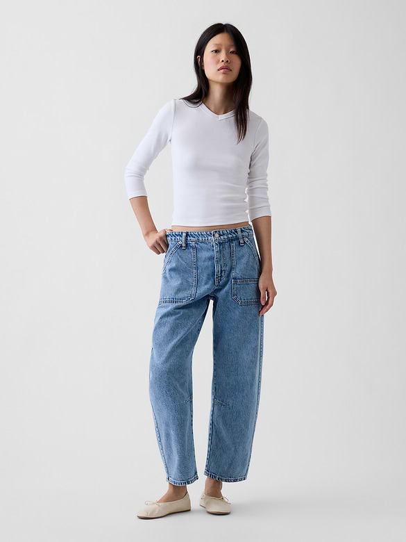 Mid Rise Barrel Utility Jeans