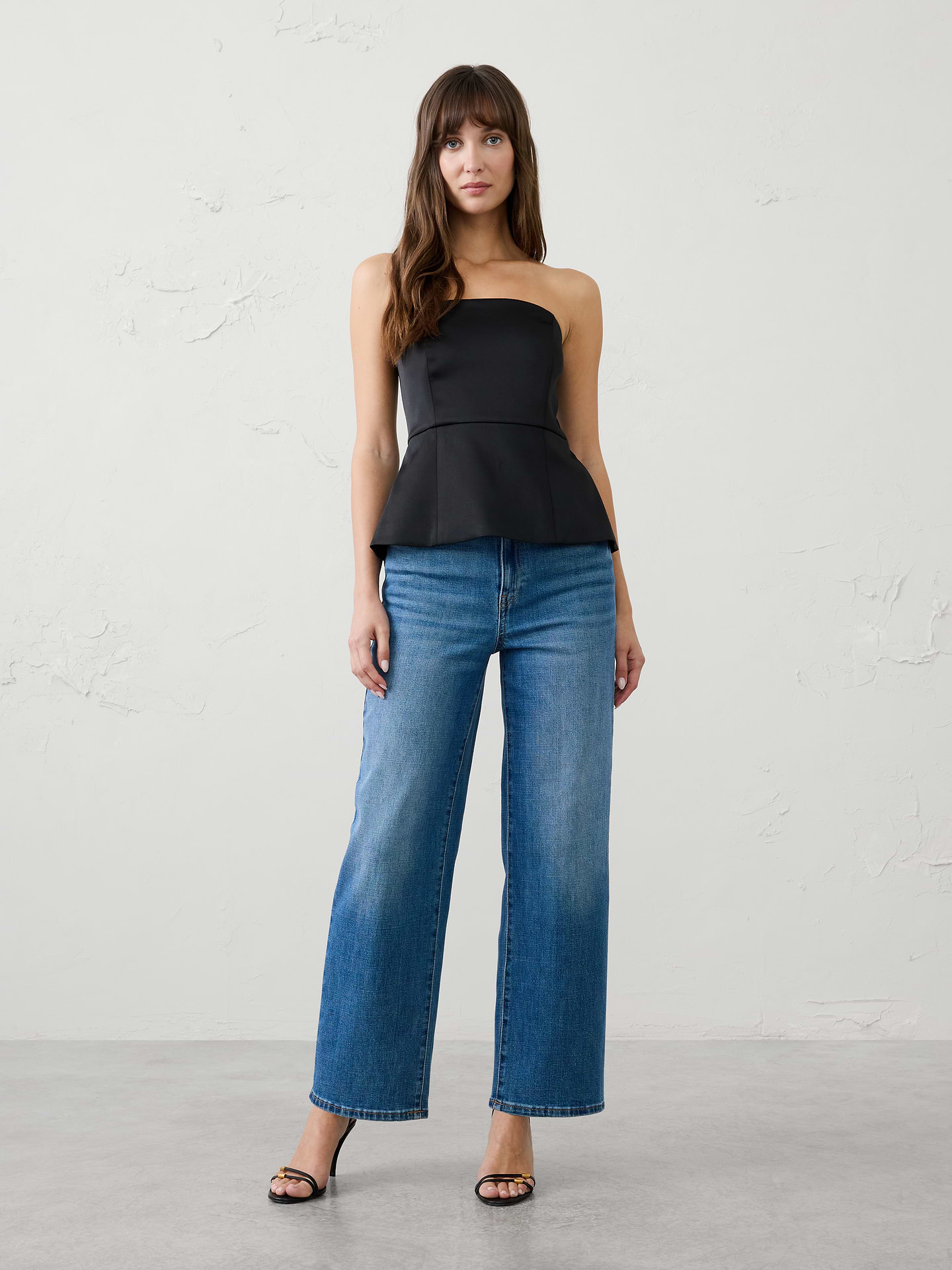 Image 1 of 4, A customer‑favorite silhouette returns. Designed with a sleek, structured fit and lustrous satin finish, this bustier brings a modern, elevated touch to occasion dressing., SUSTAINABILITY: Made with 81% recycled polyester., Straight neckline. Sleeveless., Grip tape along neckline., Invisible side zipper at wearer's left., Seamed waist., Back vented hem opens from the waist., Fully lined., Made exclusively for Banana Republic Factory., Product #1185886