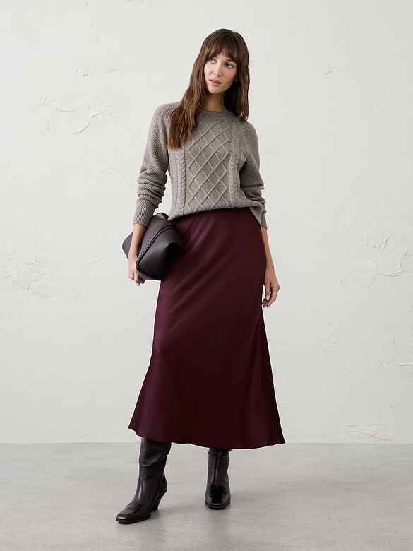Satin Midi Slip Skirt