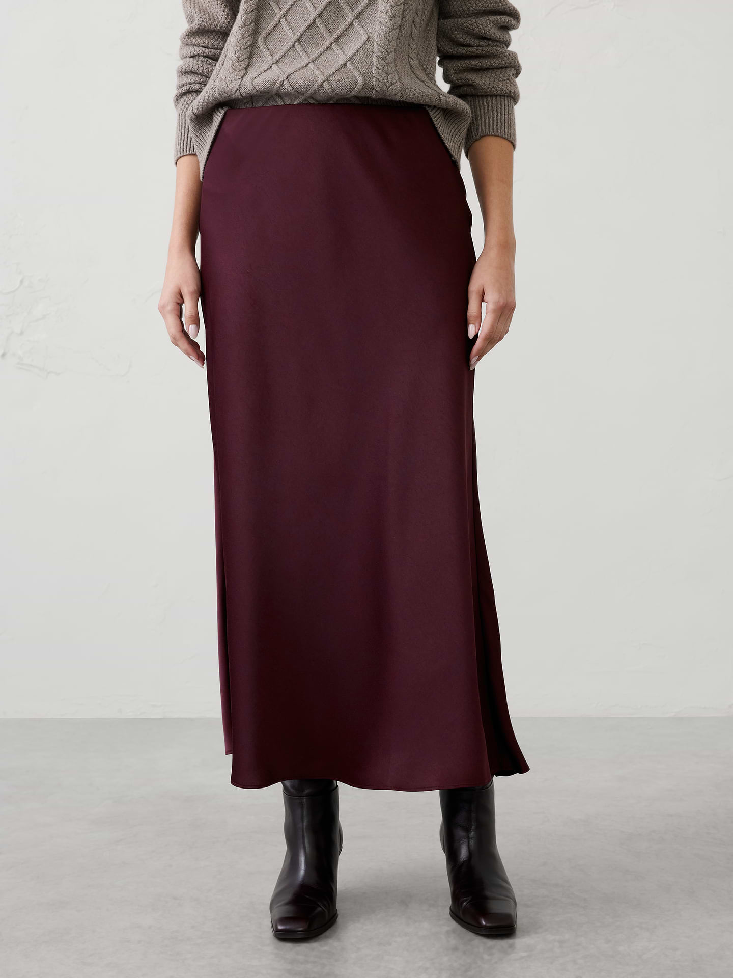 Image 3 of 4, Satin Midi Slip Skirt