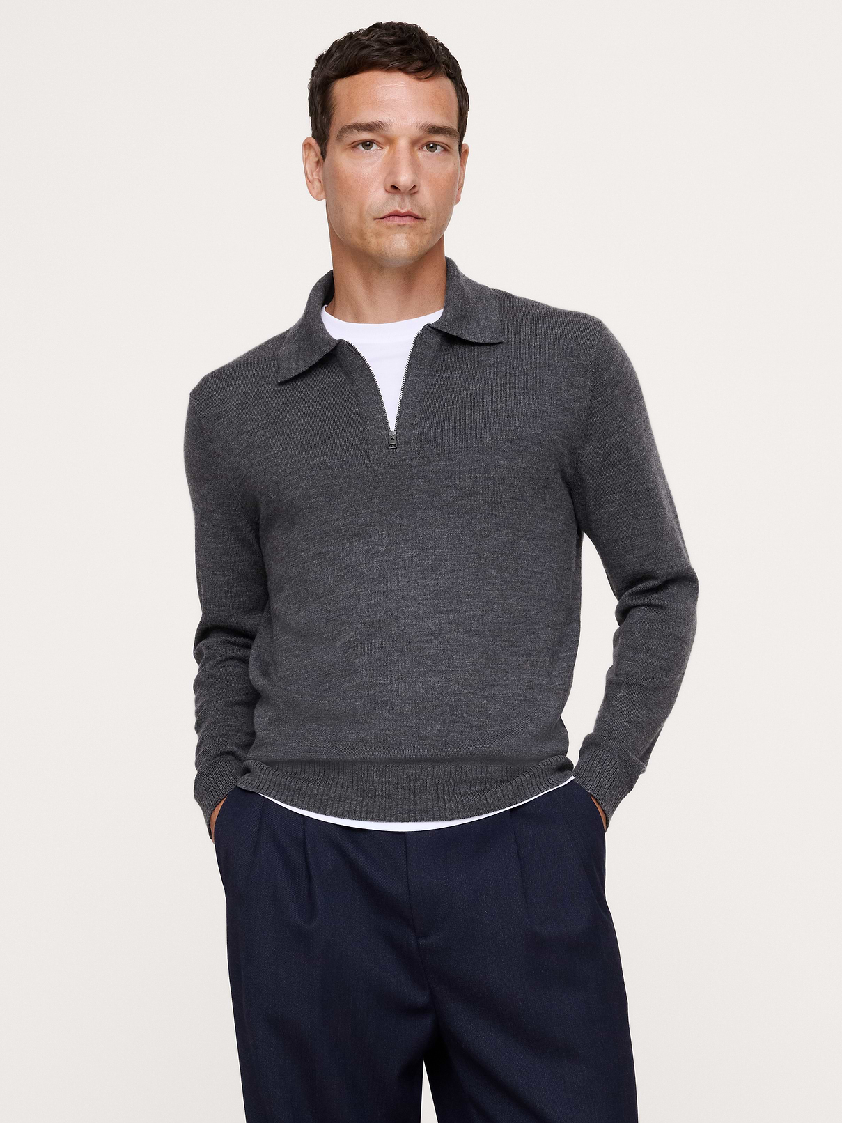 Merino Zip-Up Sweater Polo