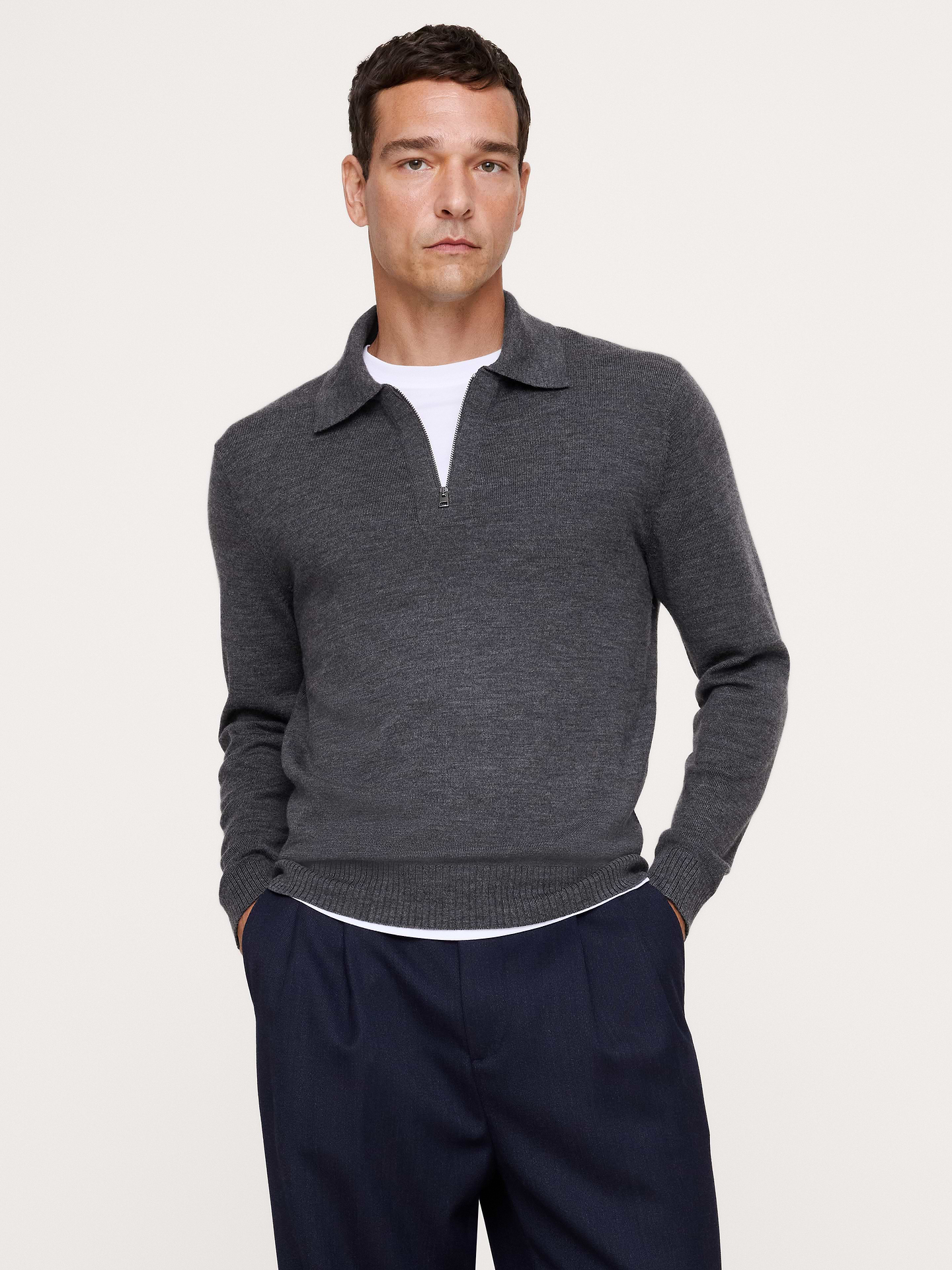 Image 1 of 4, Looks good, feels good. A classic sweater polo, crafted in beautifully warm and soft Merino wool., Standard fit: A straight and easy fit., Point collar with zip closure., Straight hem., Product #906194