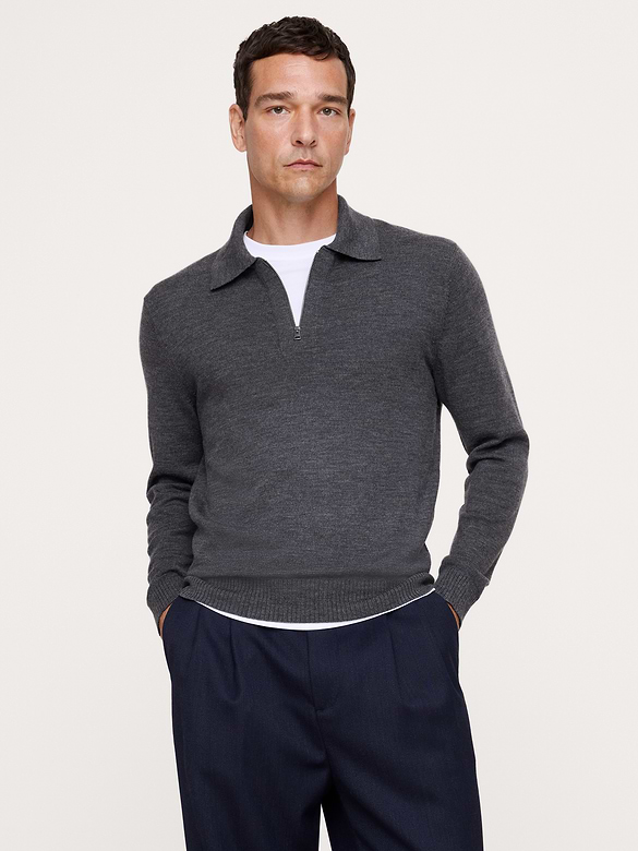 Merino Zip-Up Sweater Polo