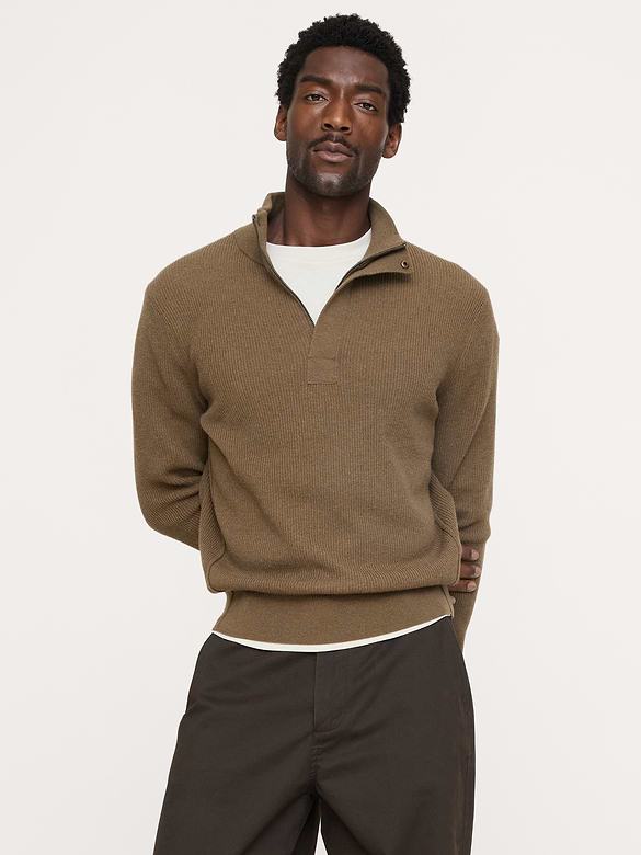 Italian Merino-Blend Quarter-Zip Moto Sweater