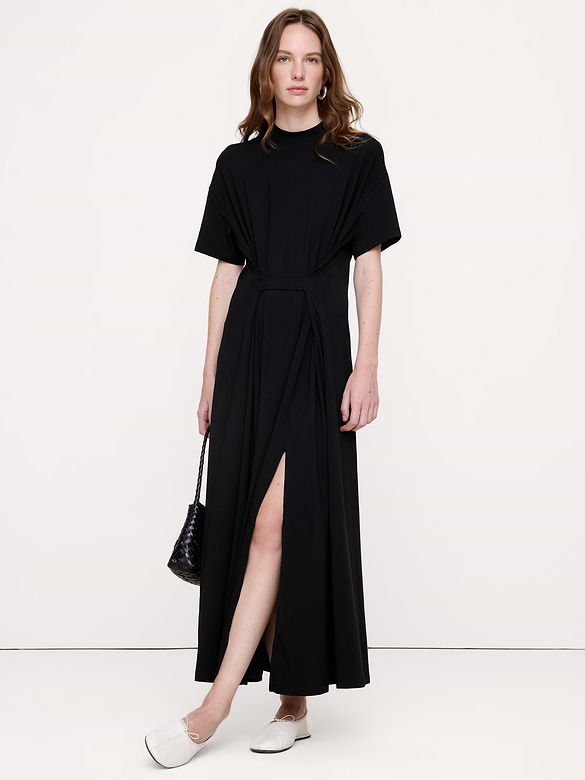 Oversized Stretch-Cotton Tie-Waist Maxi Dress