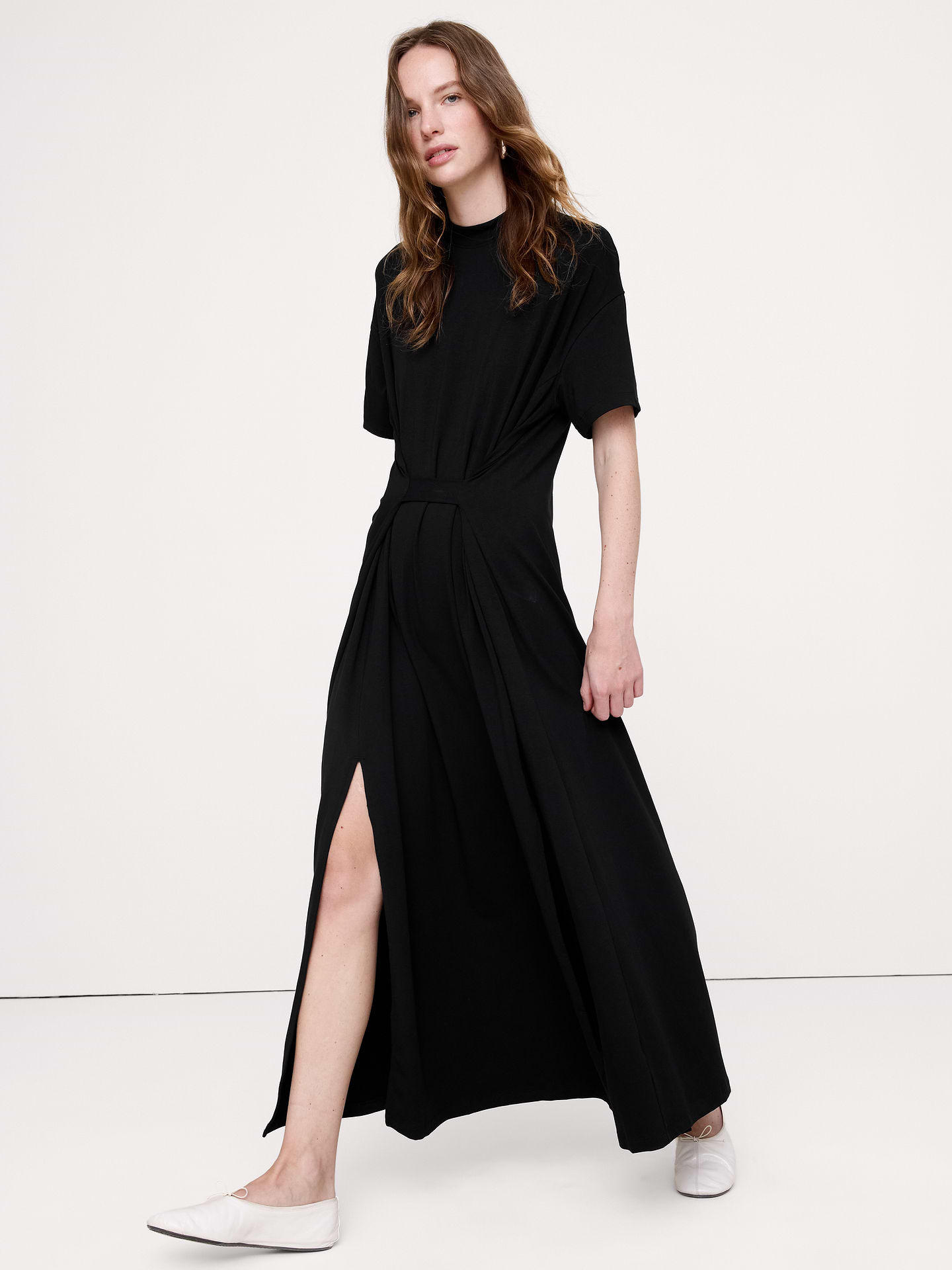 Image 6 de 6, Robe longue surdimensionnée en coton extensible à taille nouée