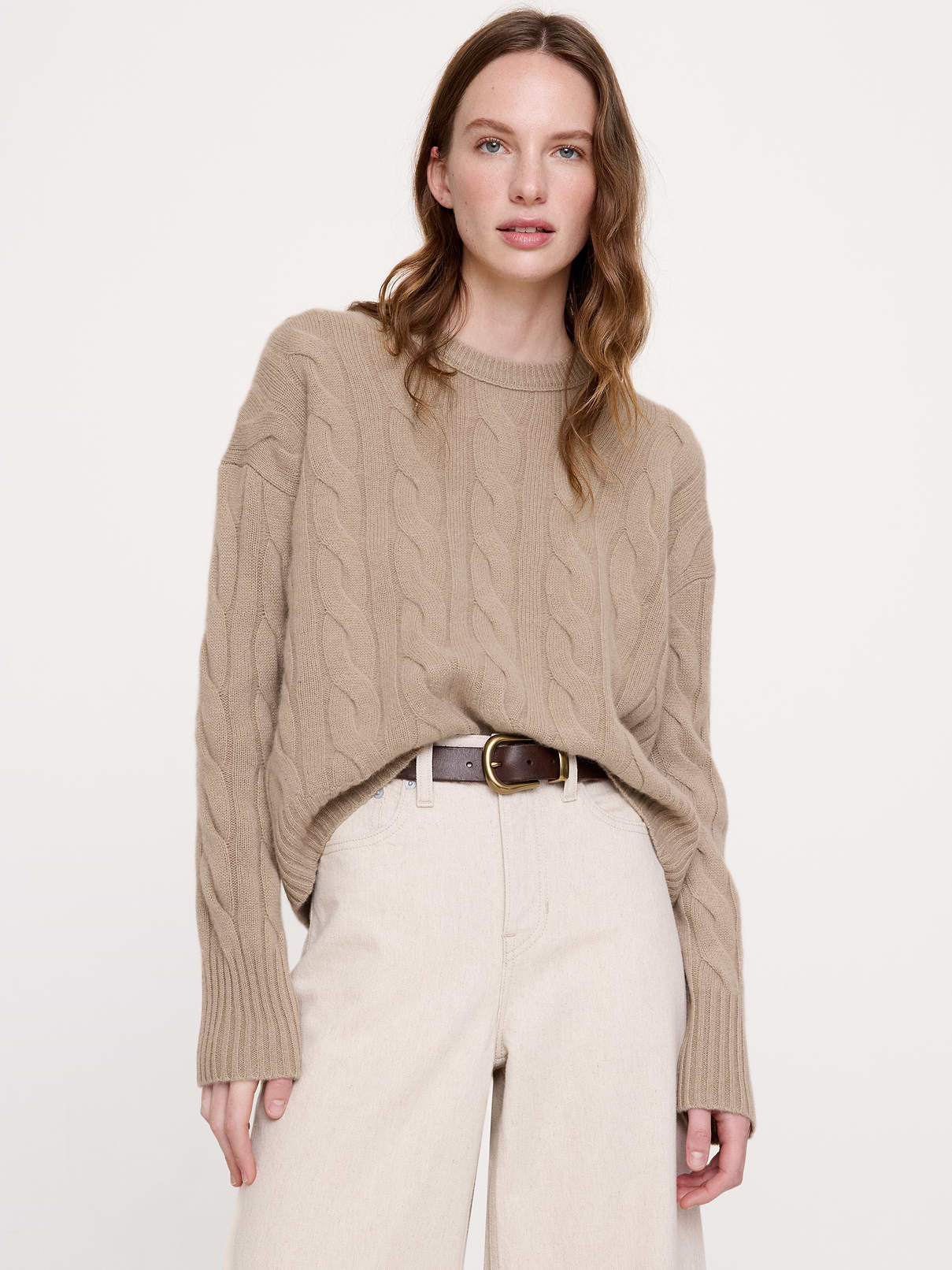 Midweight Cashmere Cable Crew-Neck Sweater