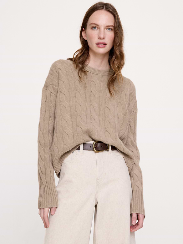Midweight Cashmere Cable Crew-Neck Sweater