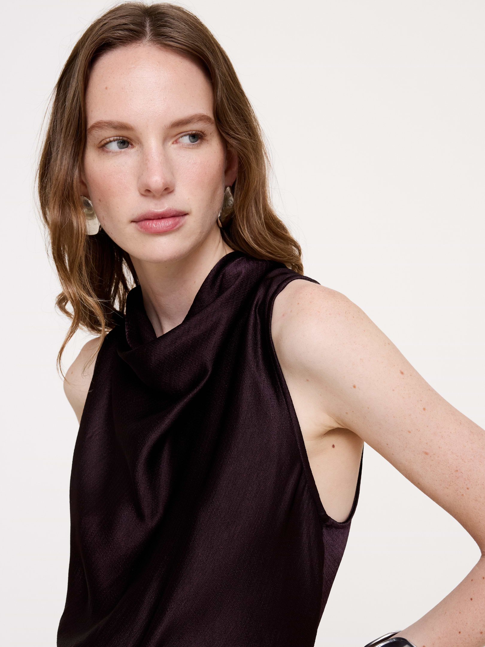 Image 5 of 8, Hammered Satin Draped Cowl-Neck Maxi Dress