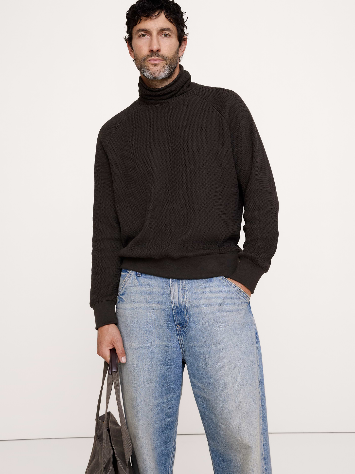 Image 1 of 5, Cut from soft cotton, this heavyweight shirt uses a textured waffle detail that makes it an easy go-to for dressing up on a cool day., Oversized Fit: A roomy fit with dropped shoulder seams., Turtleneck., Straight hem., Product #1180479