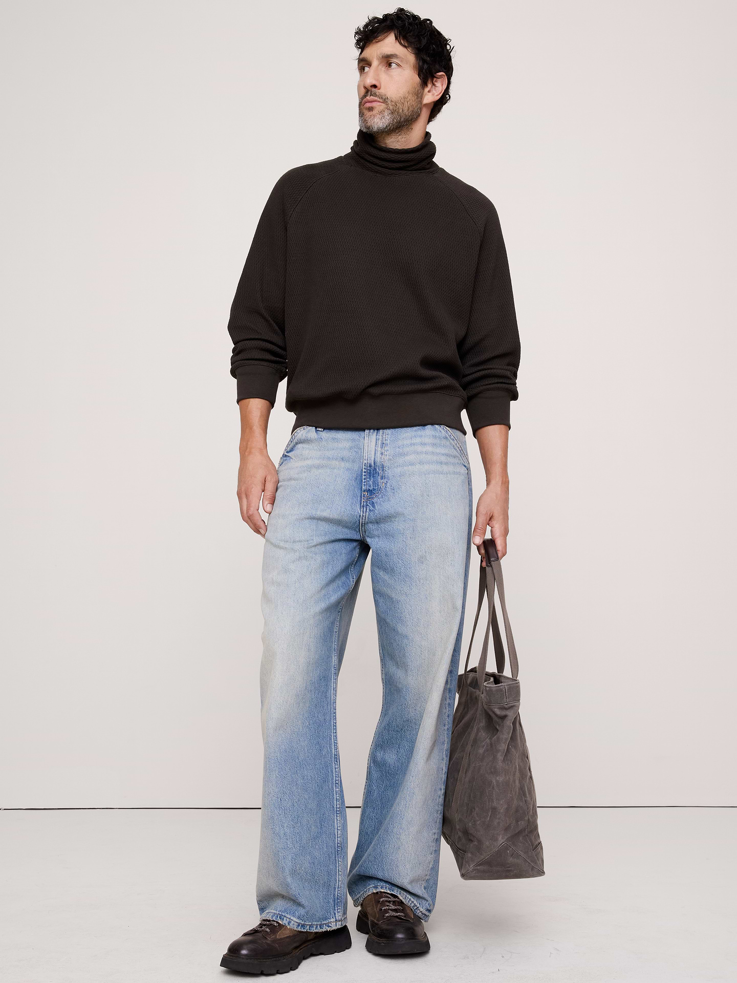 Image 3 of 5, Alpine Thermal Turtleneck Almond-Stitch T-Shirt