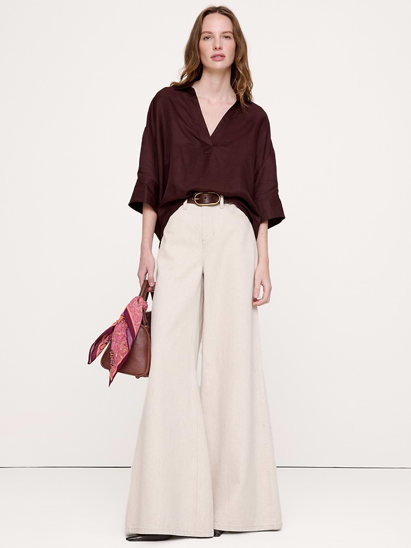 Viscose-Linen Popover Shirt