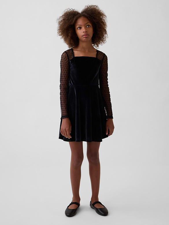 Robe en matières mixtes à encolure carrée pour Enfant